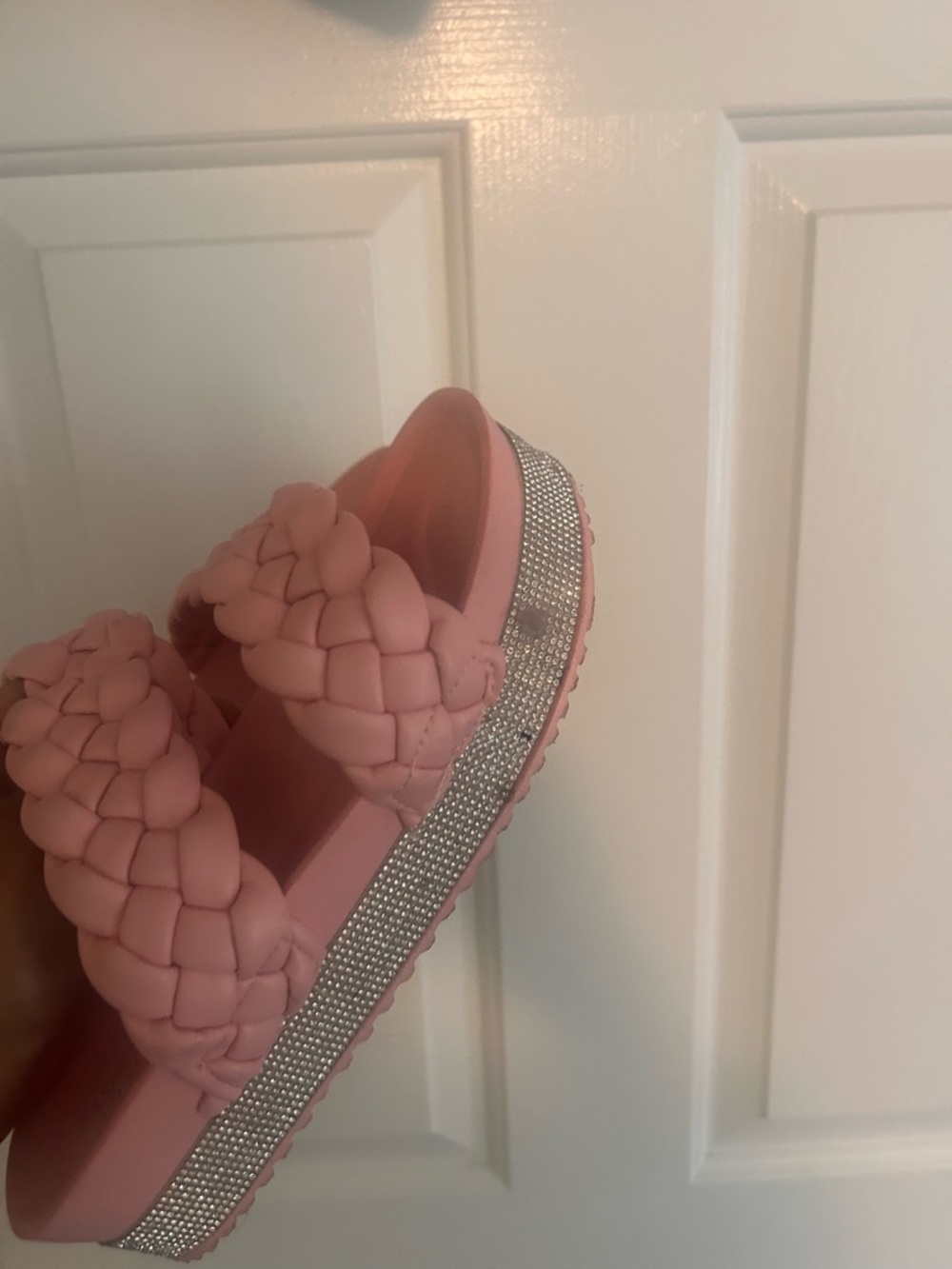 Pink Braided Platform Slide with Rhinestone Trim - Picture 2 of 4